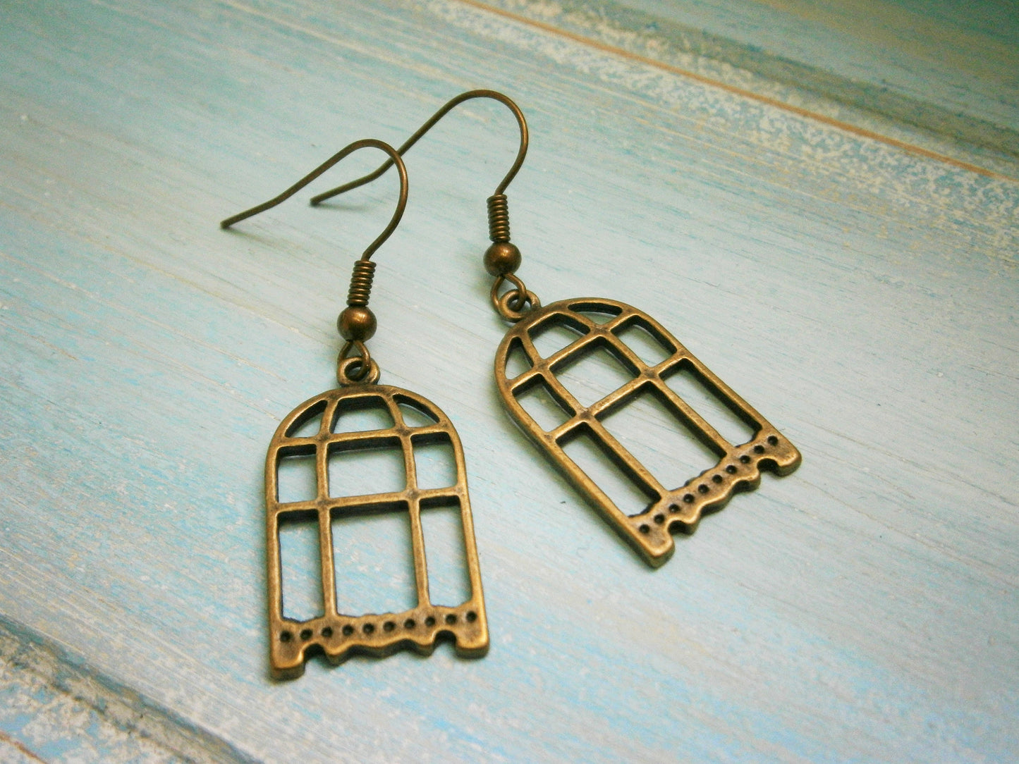 Antique Bronze Bird Cage Charm Dangle Earrings/Boho Earrings/Nature Earrings/Dangle Earrings/Bird Cage Earrings/Rustic Wedding/Steampunk