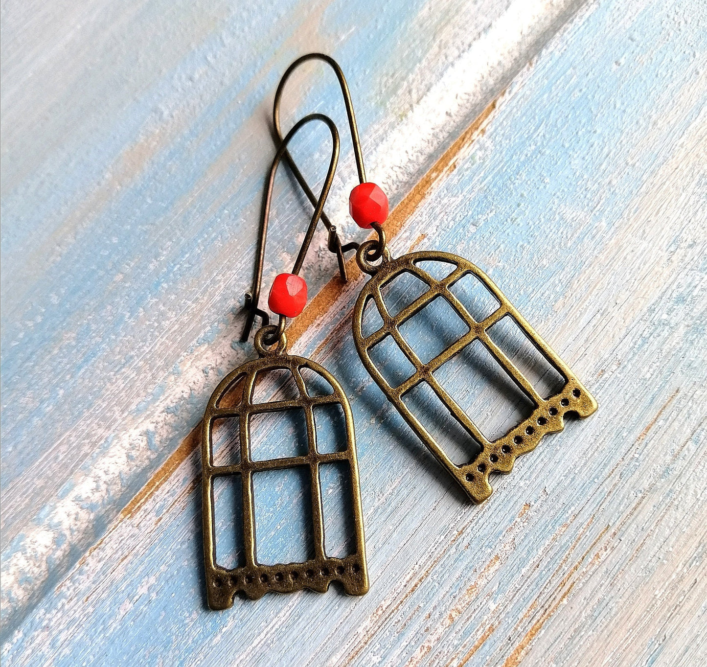 Antique Bronze Bird Cage On Antique Bronze Kidney Wire Earring Hooks/Dangle Earrings/Boho Jewelry/Bird Jewelry/Nature Inspired