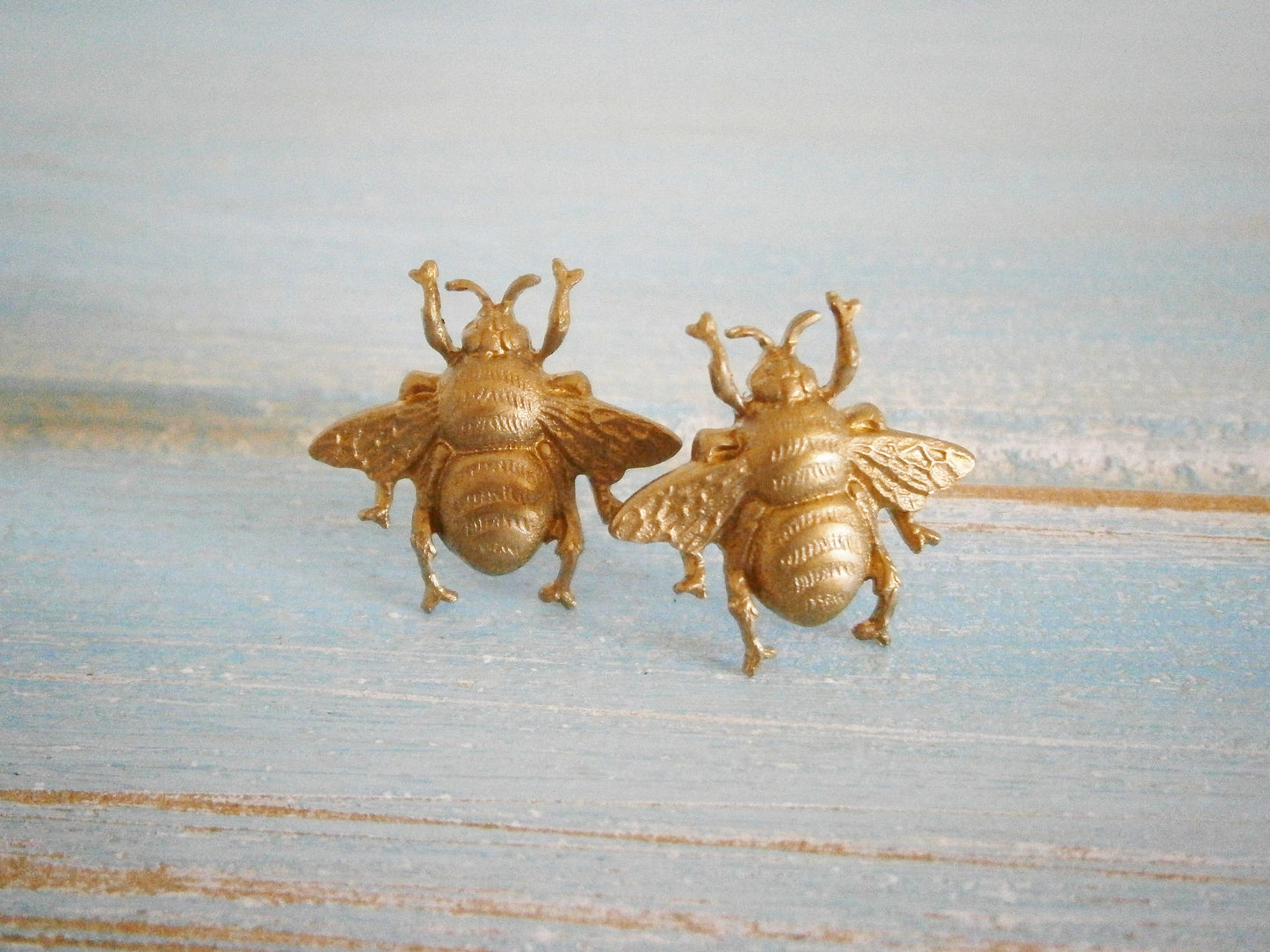 Gold Brass Bees set on Stainless Steel Hypo Allergenic Earring Posts/Bee Stud Earrings/Bee Earrings/Bumble Bee Earrings/Stud Earrings