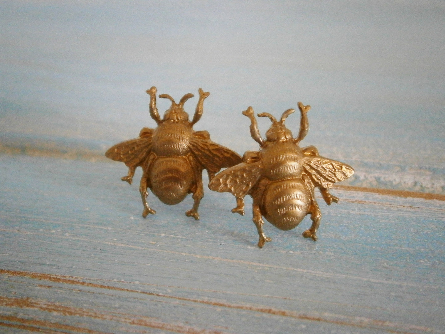 Gold Brass Bees set on Stainless Steel Hypo Allergenic Earring Posts/Bee Stud Earrings/Bee Earrings/Bumble Bee Earrings/Stud Earrings