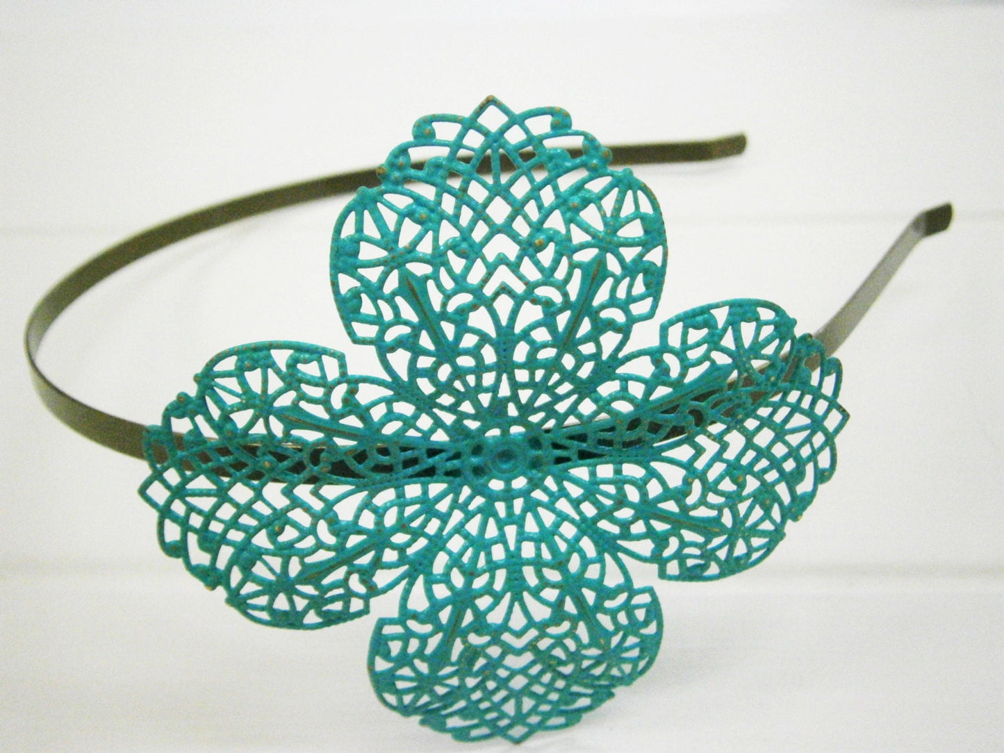 Turquoise/Verdigris Patina Filigree Headband - Hair Accessory, Bridesmaid Gift, Family Pictures, Rustic Wedding Accessory, Wedding Accessory