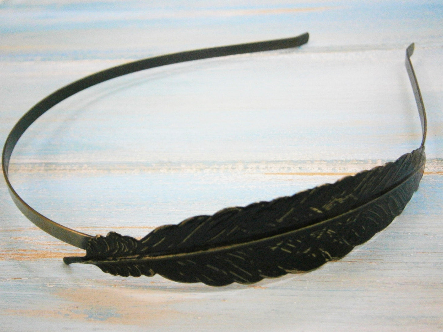 Black Feather Patina Filigree Headband - Hair Accessory, Bridesmaid Gift, Family Pictures, Rustic Wedding Accessory, Boho Hair Accessory
