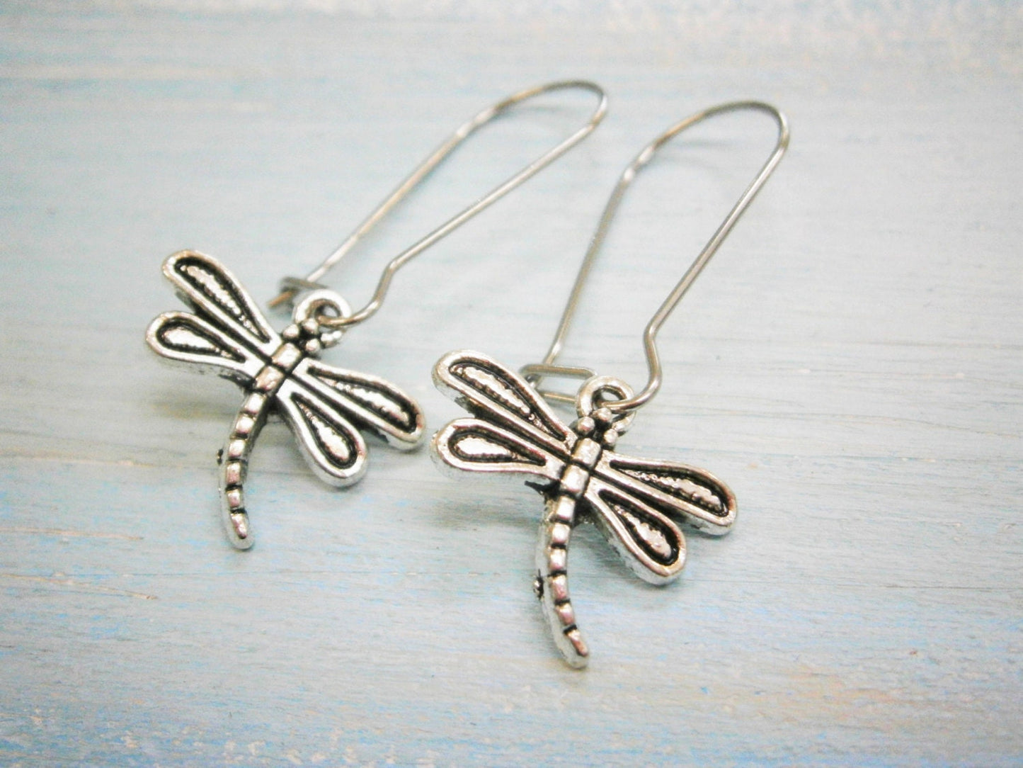 Antique Silver Dragonfly Charm Pendant On Stainless Steel Kidney Wire Earring Hooks/Dangle Earrings/Boho Jewelry/Bridesmaid Gift.