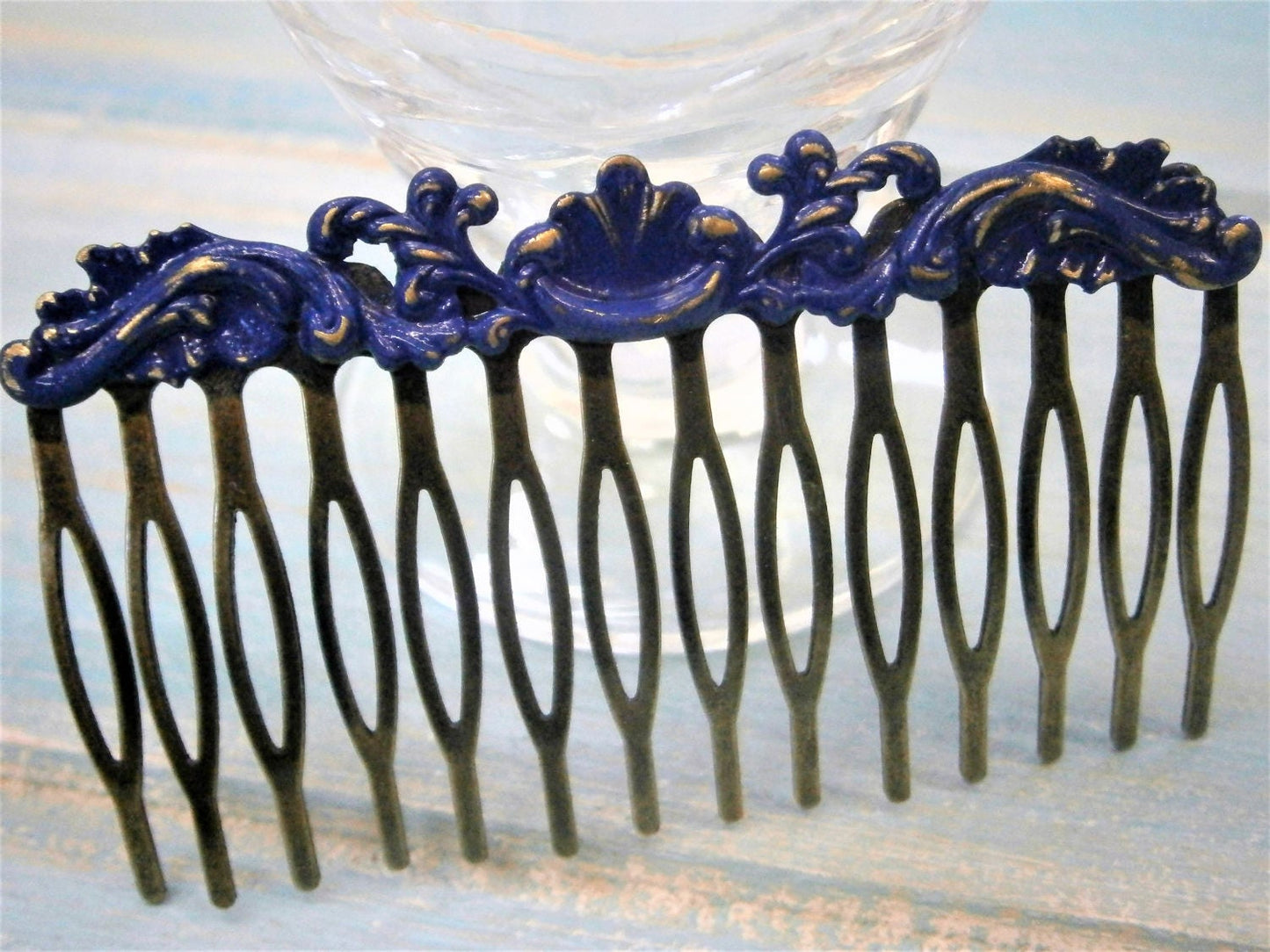 Large Cobalt Blue Patina Filigree Hair Comb - Vintage Inspired/Shabby Chic/Bohemian/Hair Accessory/Bridesmaids Gifts/Bridal Hair Accessory