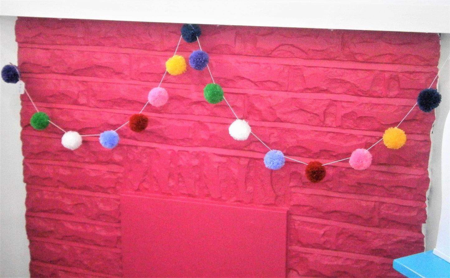 Multi Coloured Yarn Pom Pom Garland/Party Decor/Home Decor/Garland/Bohemian Home Decor/Farmhouse Decor