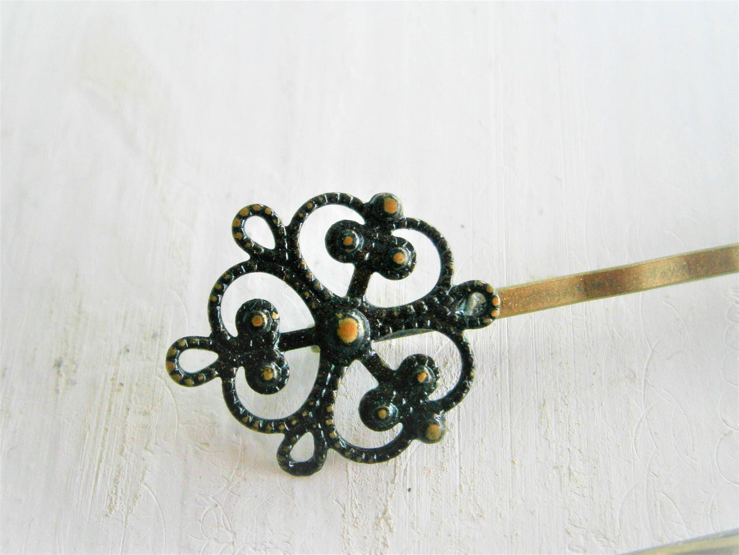 Black Filigree Patina Antique Bronze Bobby Pins Set of Two/Hair Clips/Bohemian Hair Clips/Shabby Chic Hair Clips/Bobby Pins