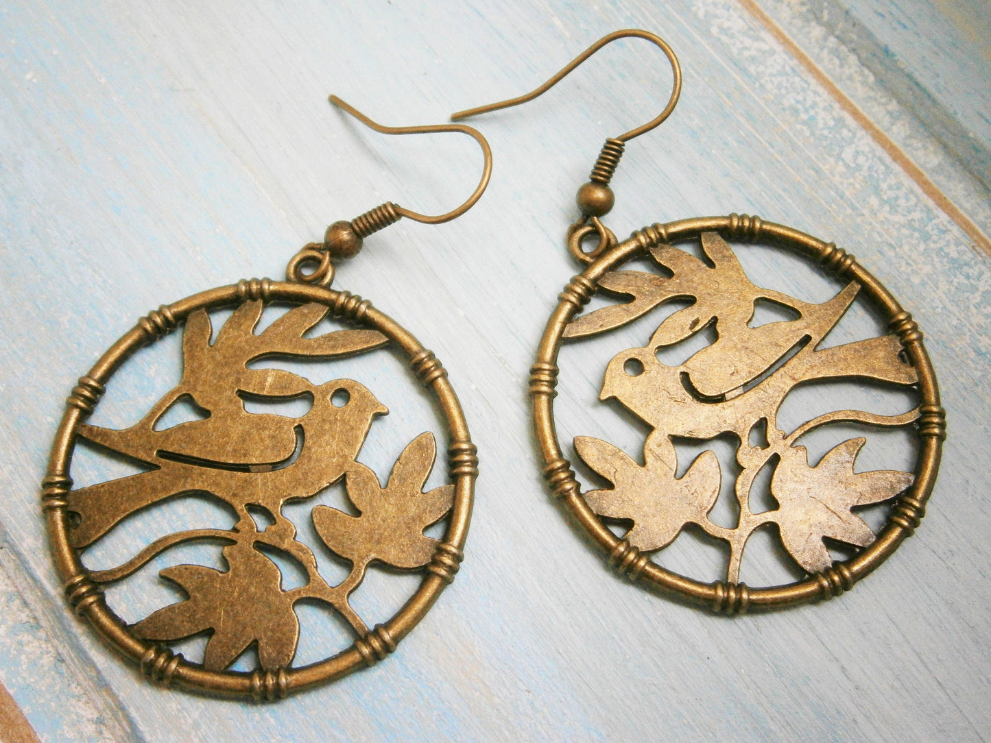 Antique Bronze Bird in Tree Charm Dangle Earrings/Boho Earrings/Nature Earrings/Tree Earrings/Dangle Earrings/Bird Earrings/Boho Jewellery