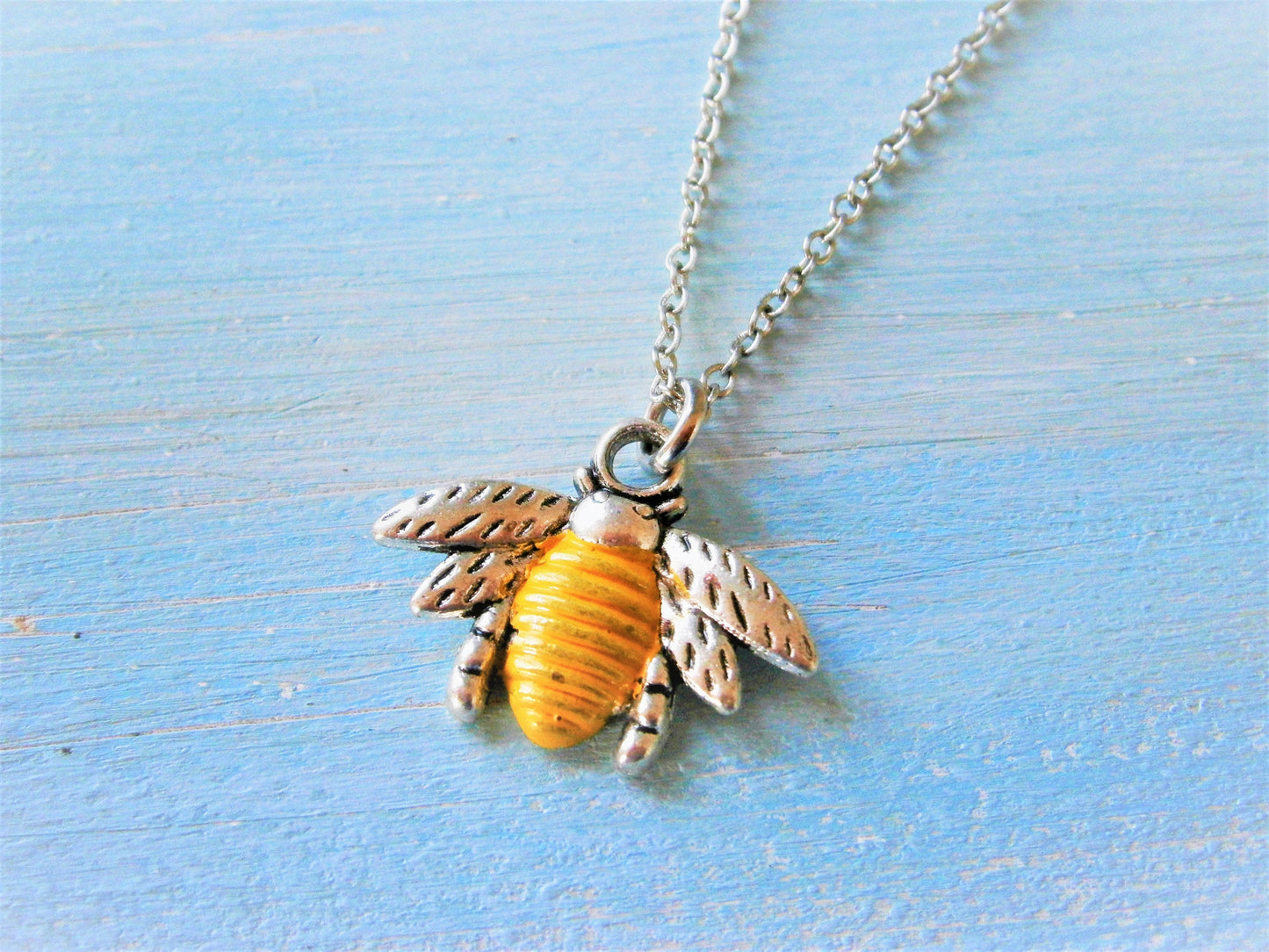 Antique Silver Bumble Bee Charm with Yellow Patina Detailing Necklace/Nature Necklace/Woodland Jewellery/Bee Necklace/Boho Jewelry
