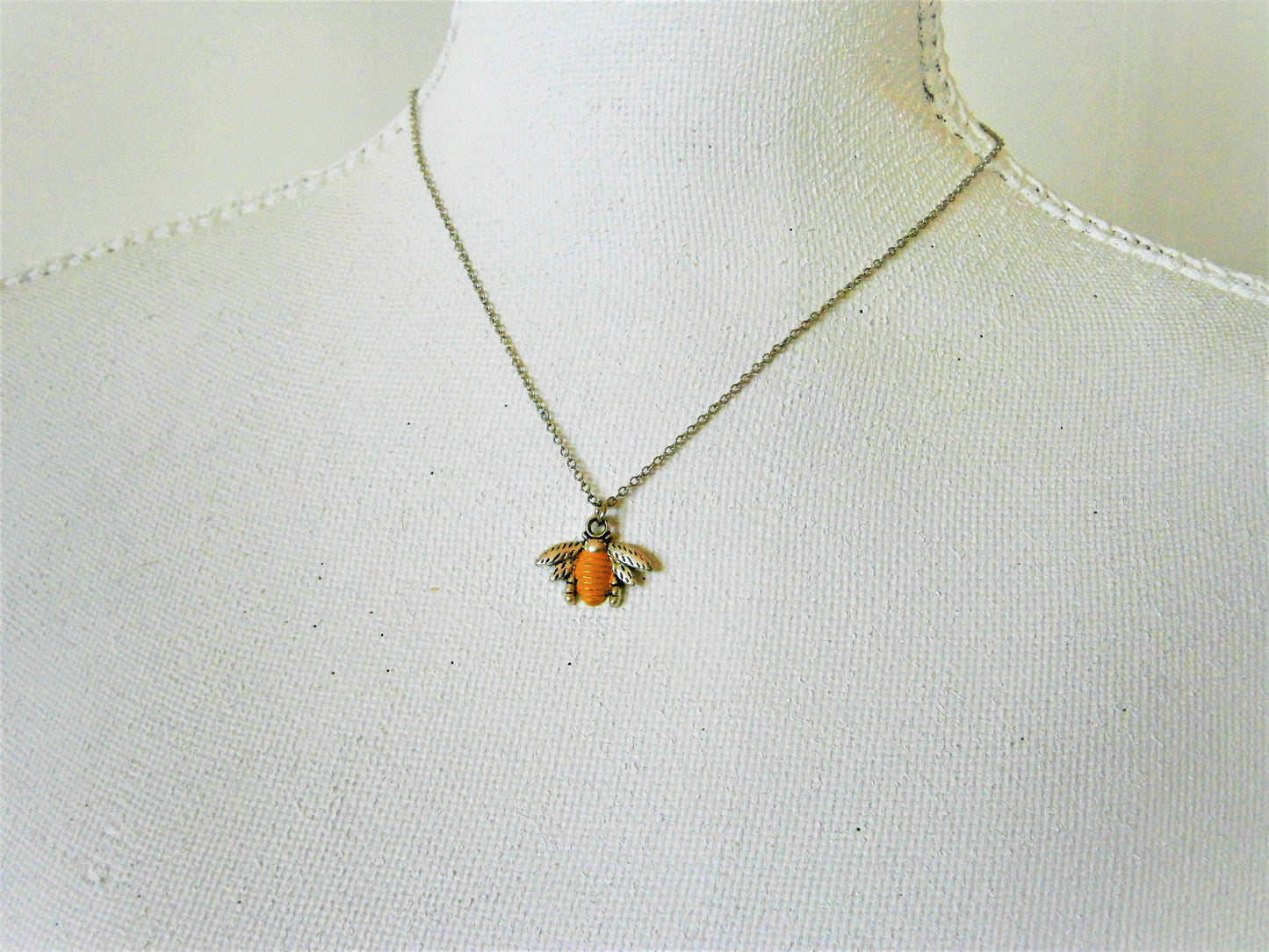 Antique Silver Bumble Bee Charm with Yellow Patina Detailing Necklace/Nature Necklace/Woodland Jewellery/Bee Necklace/Boho Jewelry