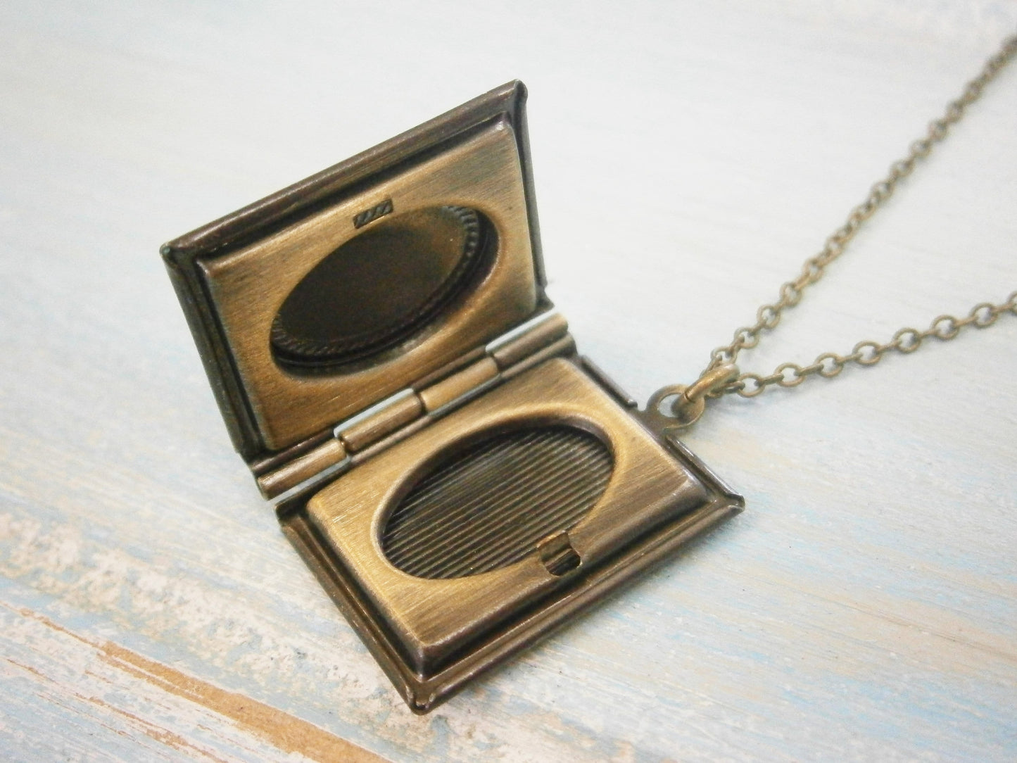 Vintage Style Detailed Antique Bronze Book Locket with Turquoise Patina Detail Necklace/Locket Necklace/Bridal Necklace/Book Locket Necklace