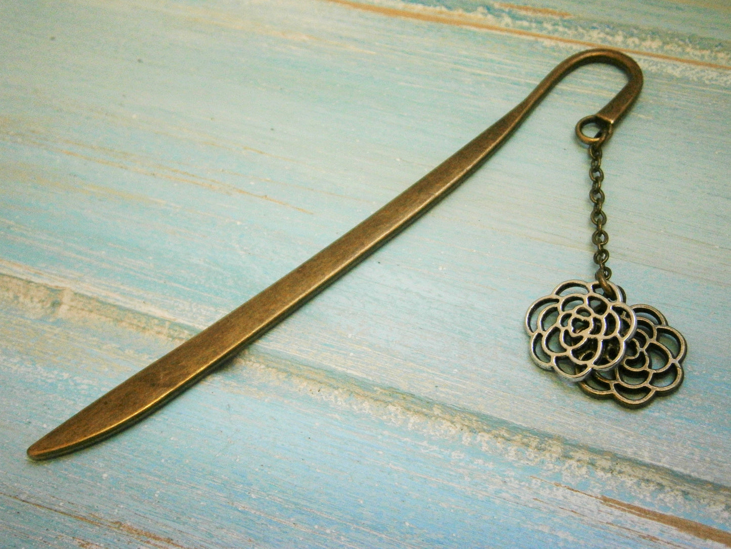 Bookmark with a Antique Bronze Filigree Flower and a Antique Silver Filigree Flower/Book Lover Bookmark/Flower Bookmark/Bookmarks for Books