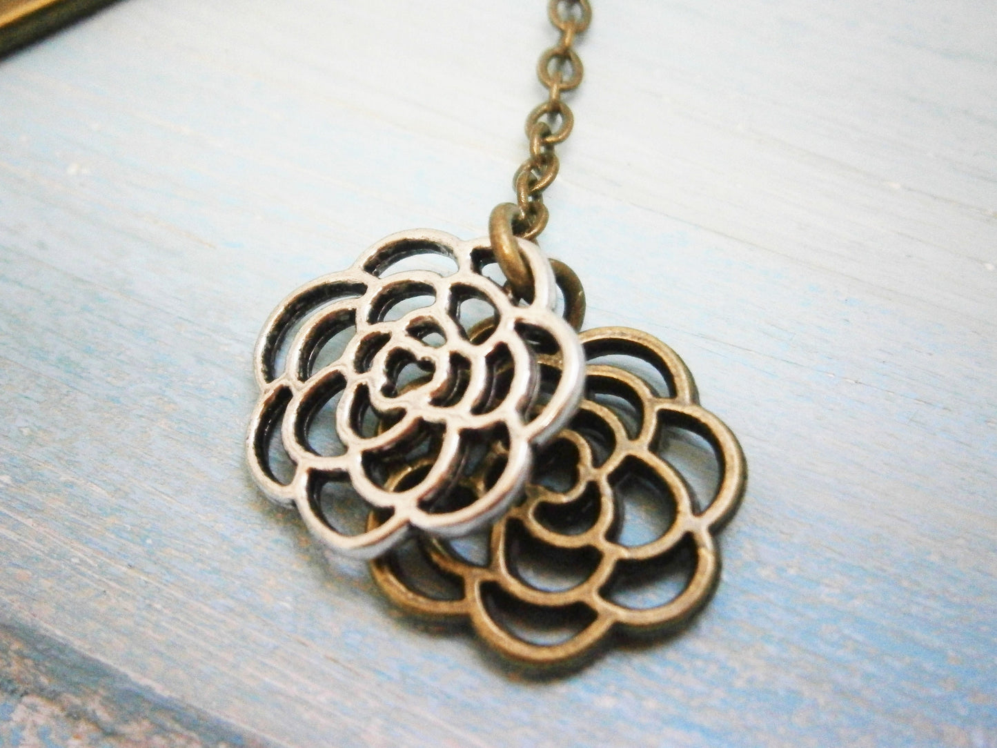 Bookmark with a Antique Bronze Filigree Flower and a Antique Silver Filigree Flower/Book Lover Bookmark/Flower Bookmark/Bookmarks for Books