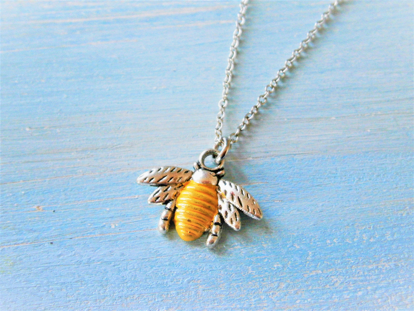 Antique Silver Bumble Bee Charm with Yellow Patina Detailing Necklace/Nature Necklace/Woodland Jewellery/Bee Necklace/Boho Jewelry