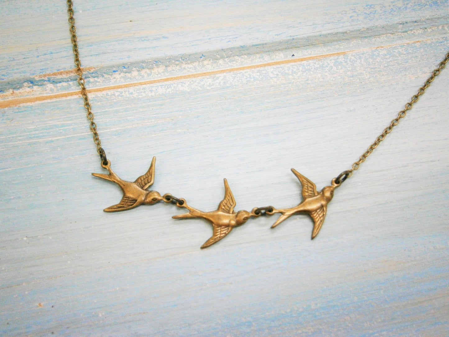 Three Small Bird Necklace/Antique Bronze Three Small Bird Necklace/Boho Necklace/Nature Necklace/Woodland Necklace/Nature Jewellery