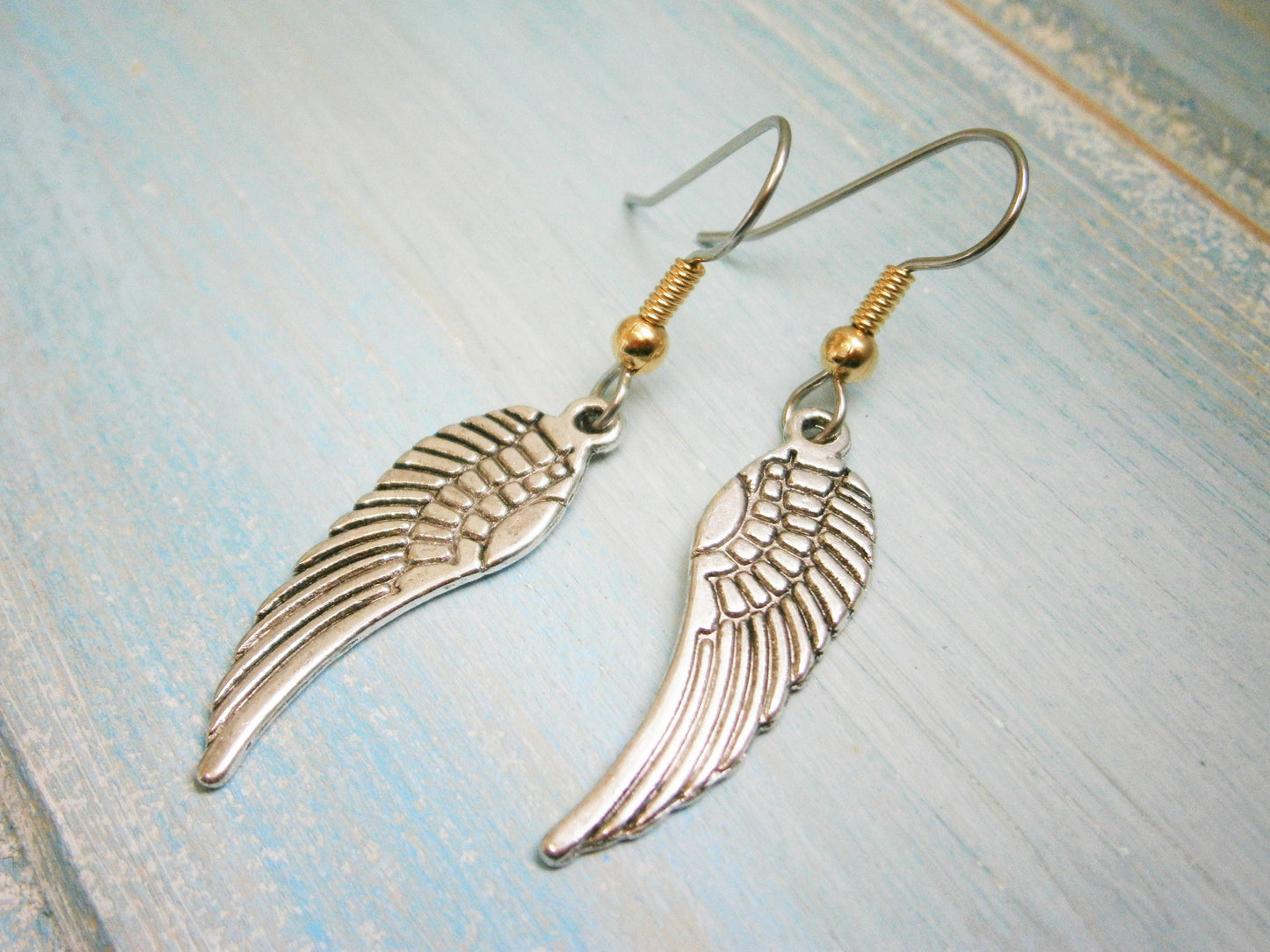 Angel Wing Antique Silver Charm On Stainless Steel French Earring Hooks/Dangle Earrings/Wing Earrings/Bohemian Jewellery/Boho Earrings