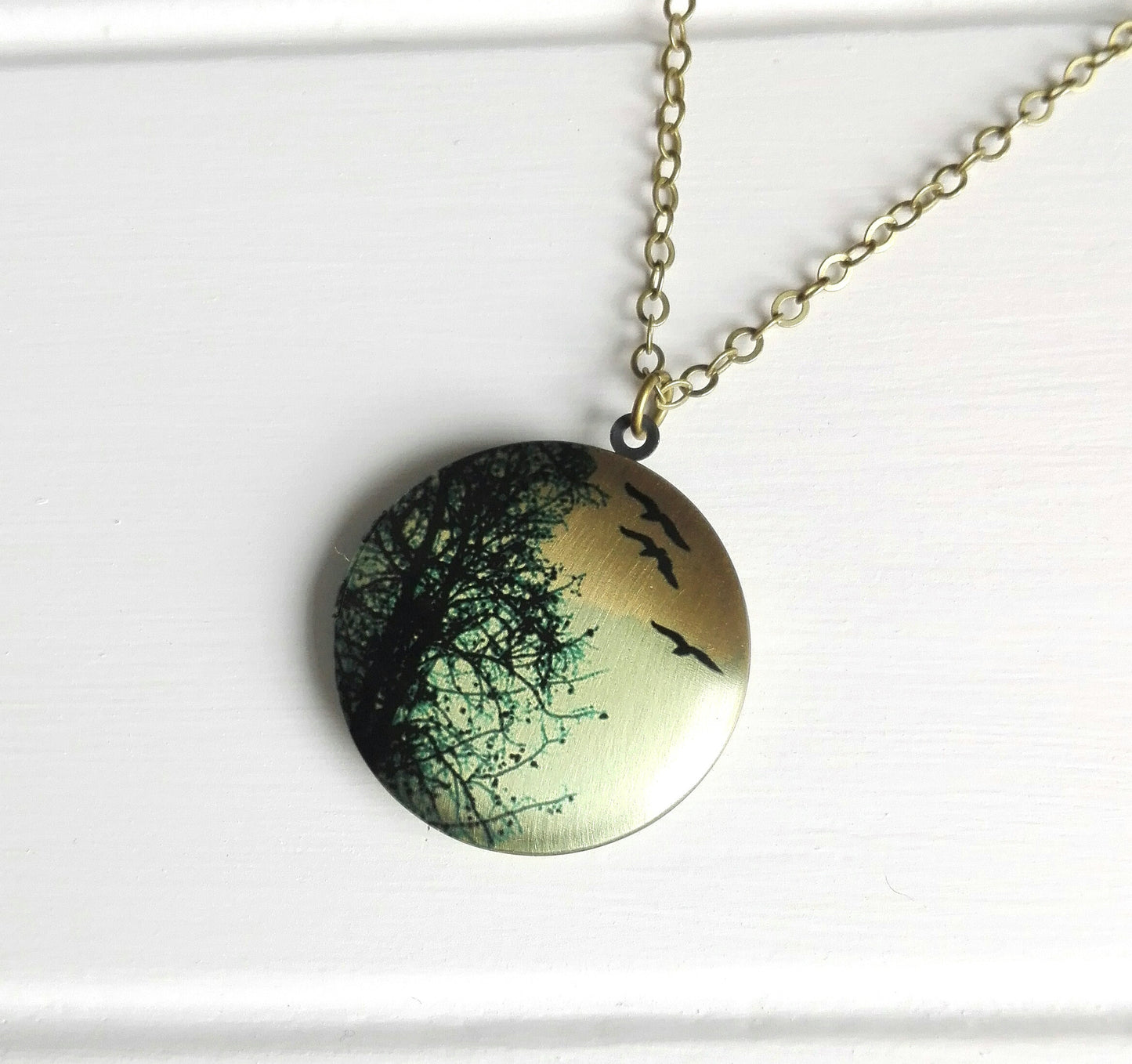 Tree and Bird Silhouette Picture Locket Necklace/Nature Jewellery/Nature Lover Jewelry/Tree Necklace/Locket Necklace/Photo Locket Necklace
