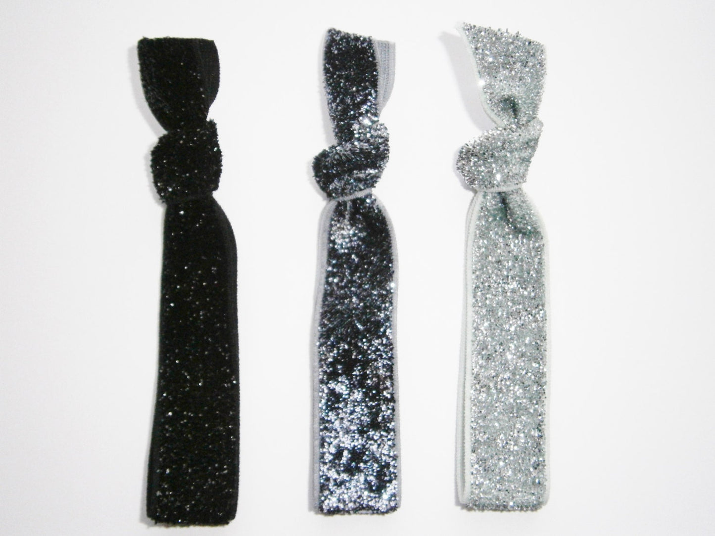 Set of 3 Glitter Hair Tie Package by Crimson Rose Cottage - Black, Charcoal and Silver Glitter Hair Ties that Double as Bracelets