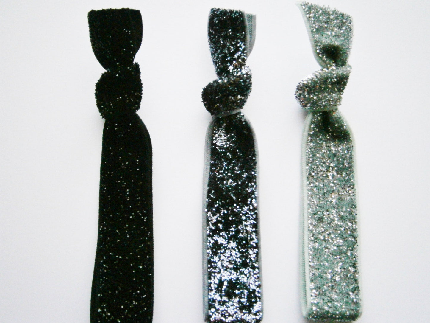 Set of 3 Glitter Hair Tie Package by Crimson Rose Cottage - Black, Charcoal and Silver Glitter Hair Ties that Double as Bracelets