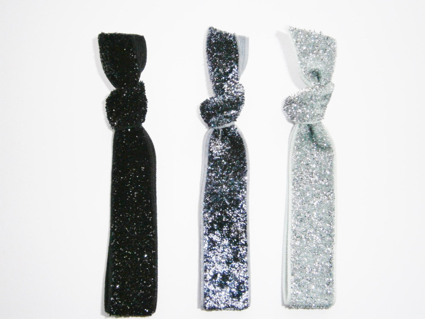 Set of 3 Glitter Hair Tie Package by Crimson Rose Cottage - Black, Charcoal and Silver Glitter Hair Ties that Double as Bracelets