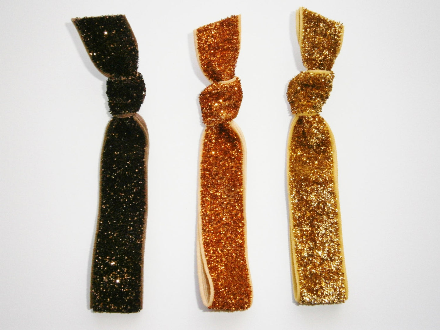 Set of 3 Glitter Hair Tie Package by Crimson Rose Cottage - Brown, Orange and Gold Glitter Hair Ties that Double as Bracelets