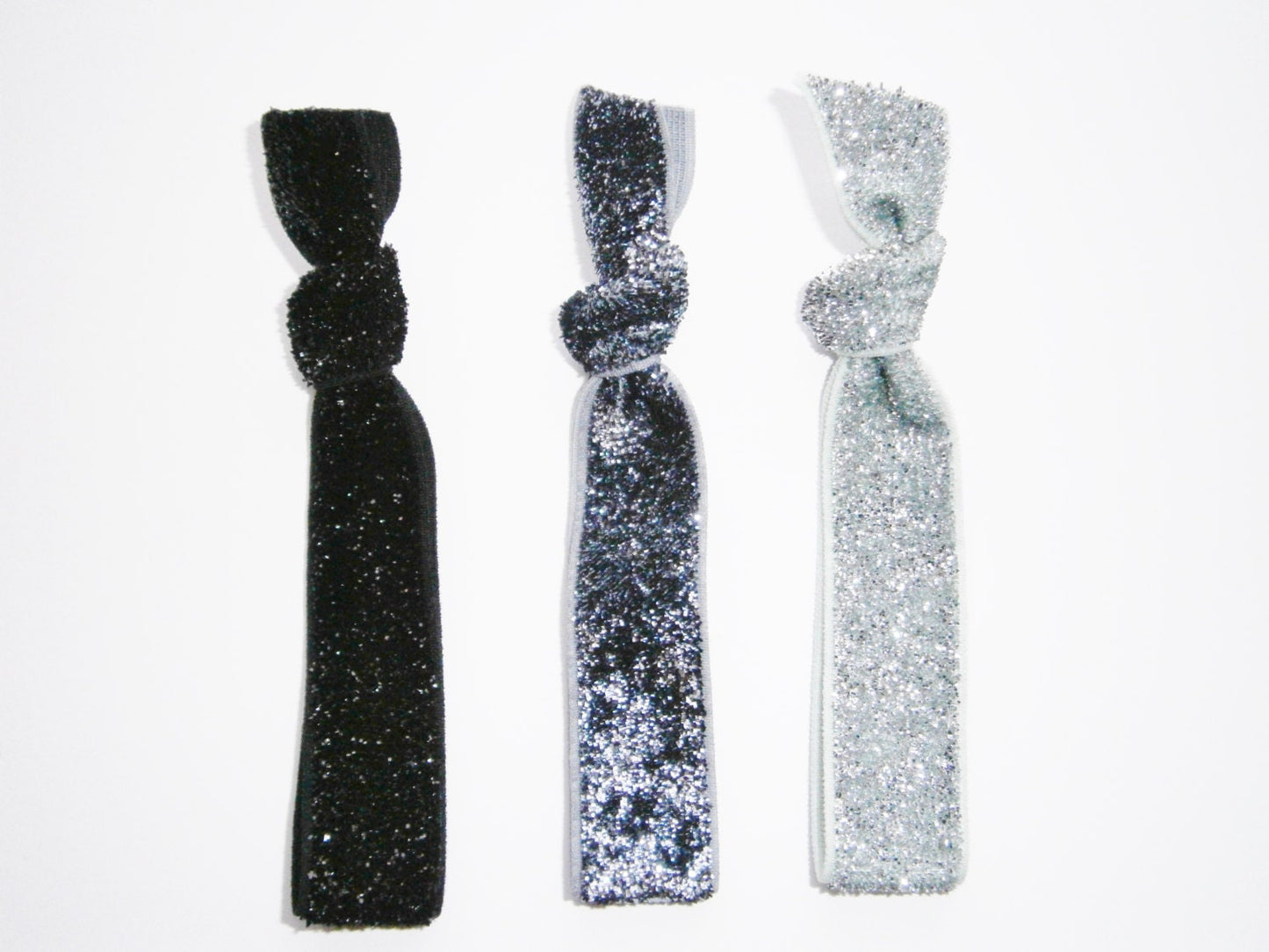 Set of 3 Glitter Hair Tie Package by Crimson Rose Cottage - Black, Charcoal and Silver Glitter Hair Ties that Double as Bracelets
