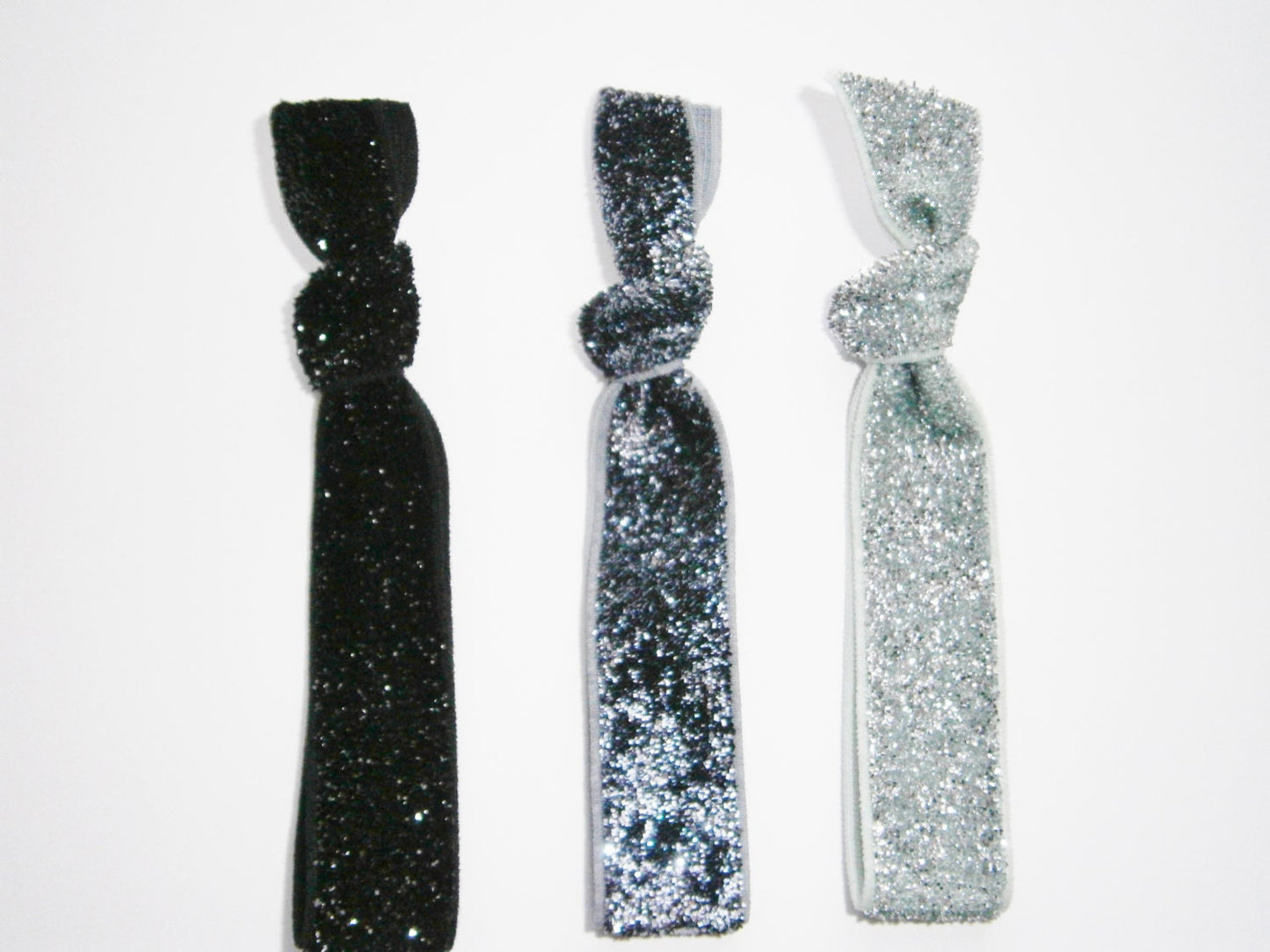 Set of 3 Glitter Hair Tie Package by Crimson Rose Cottage - Black, Charcoal and Silver Glitter Hair Ties that Double as Bracelets
