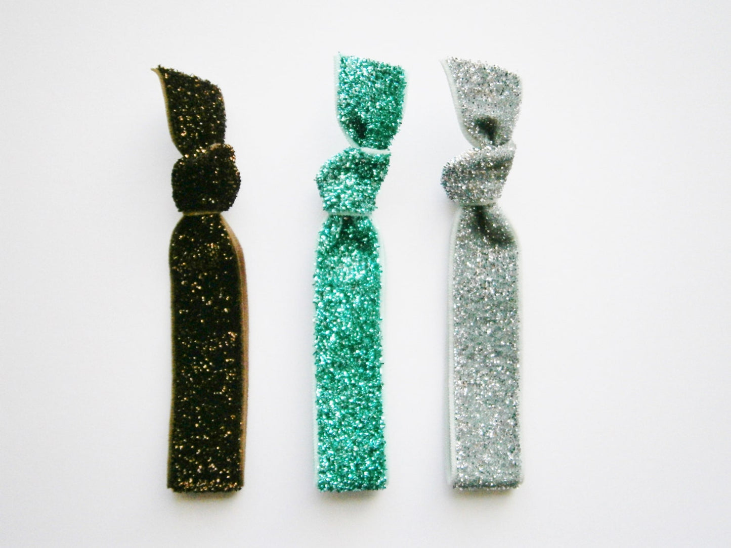 Set of 3 Glitter Hair Tie Package by Crimson Rose Cottage - Brown, Turquoise and Silver Glitter Hair Ties that Double as Bracelets