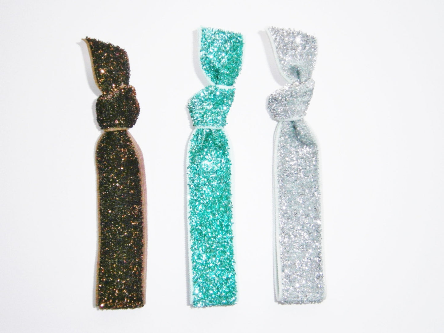 Set of 3 Glitter Hair Tie Package by Crimson Rose Cottage - Brown, Turquoise and Silver Glitter Hair Ties that Double as Bracelets