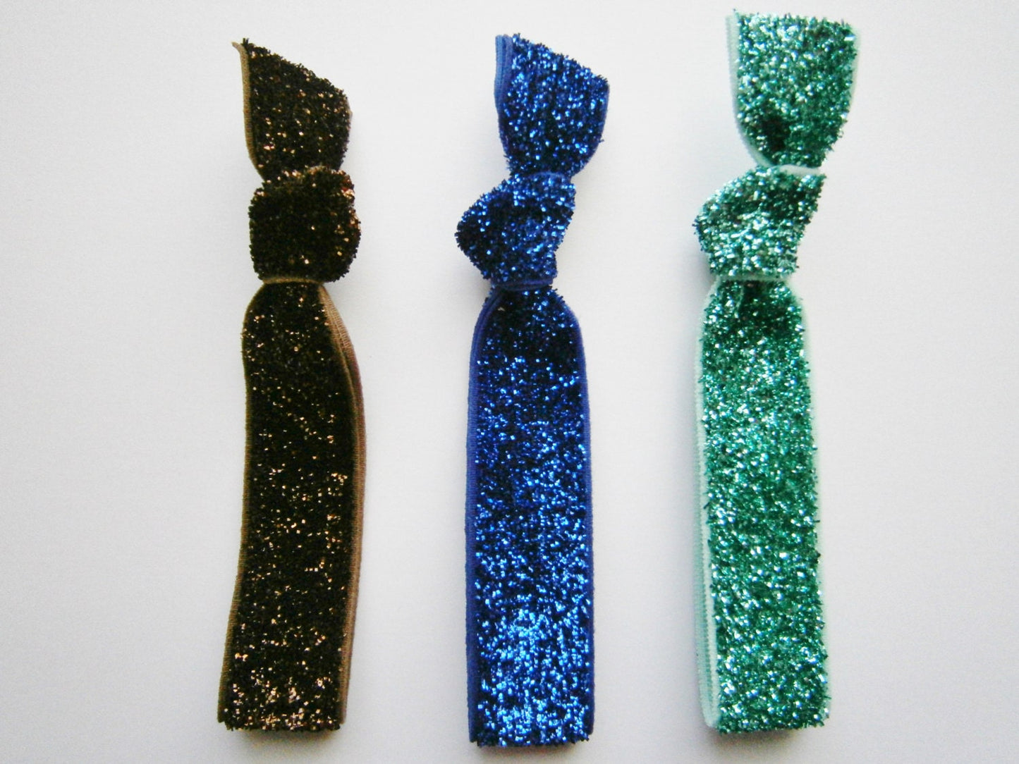 Set of 3 Glitter Hair Tie Package by Crimson Rose Cottage - Brown, Blue and Turquoise Glitter Hair Ties that Double as Bracelets