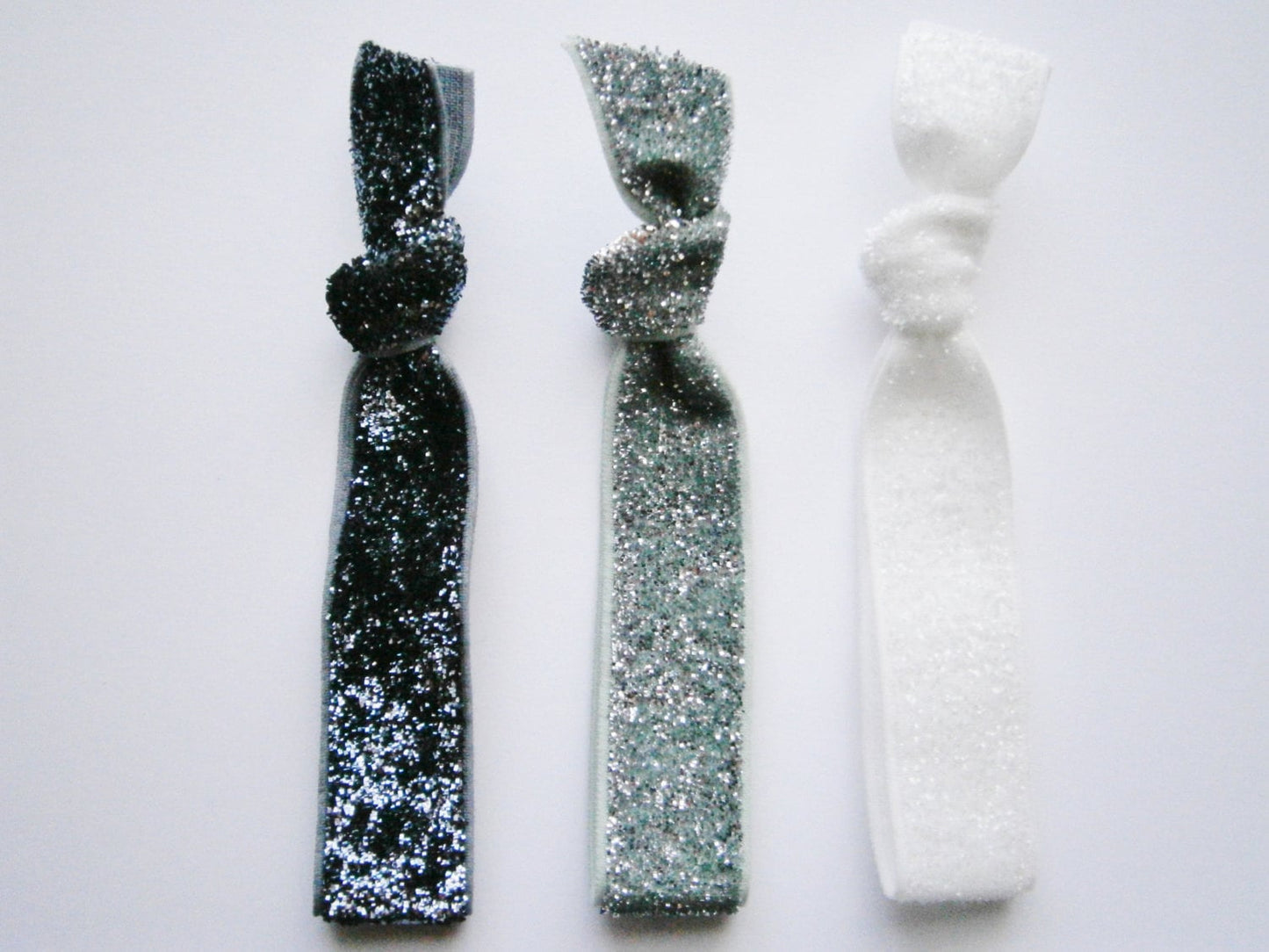 Set of 3 Glitter Hair Tie Package by Crimson Rose Cottage - Charcoal, Silver and White Glitter Hair Ties that Double as Bracelets