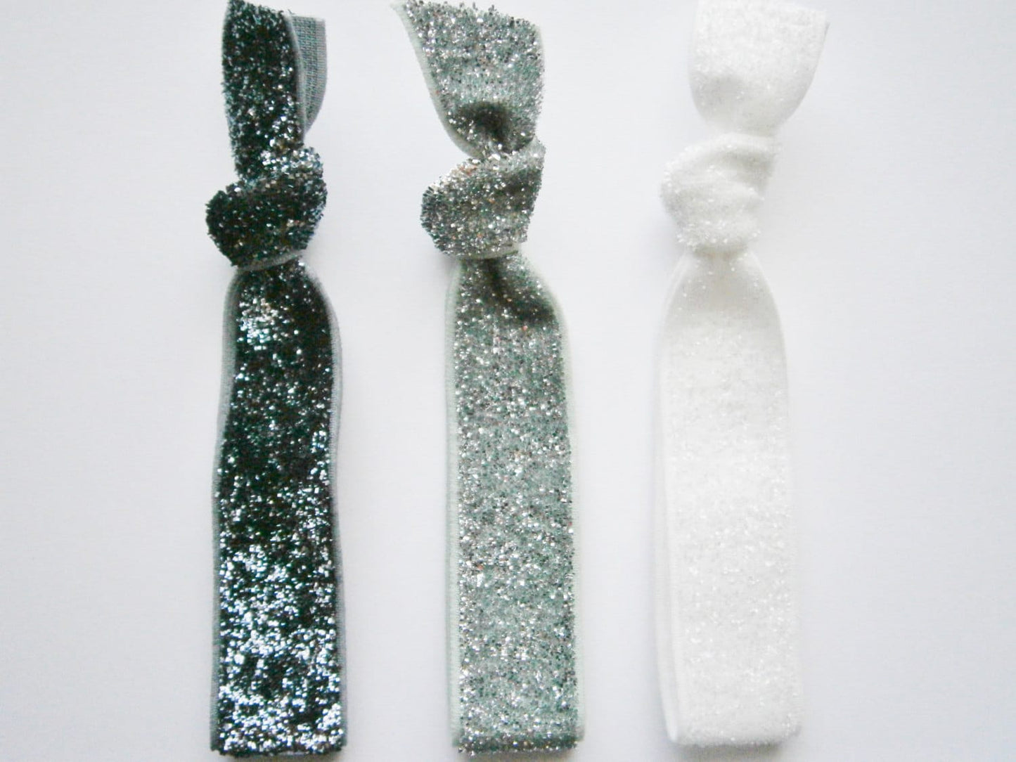 Set of 3 Glitter Hair Tie Package by Crimson Rose Cottage - Charcoal, Silver and White Glitter Hair Ties that Double as Bracelets