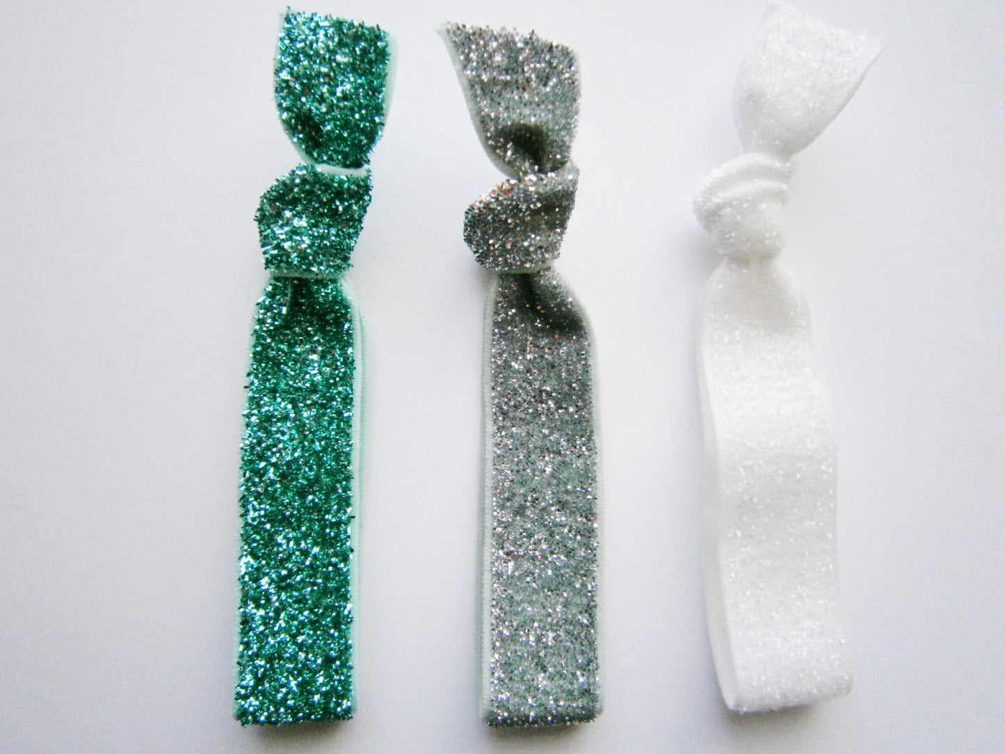 Set of 3 Glitter Hair Tie Package by Crimson Rose Cottage - Turquoise, Silver and White Glitter Hair Ties that Double as Bracelets