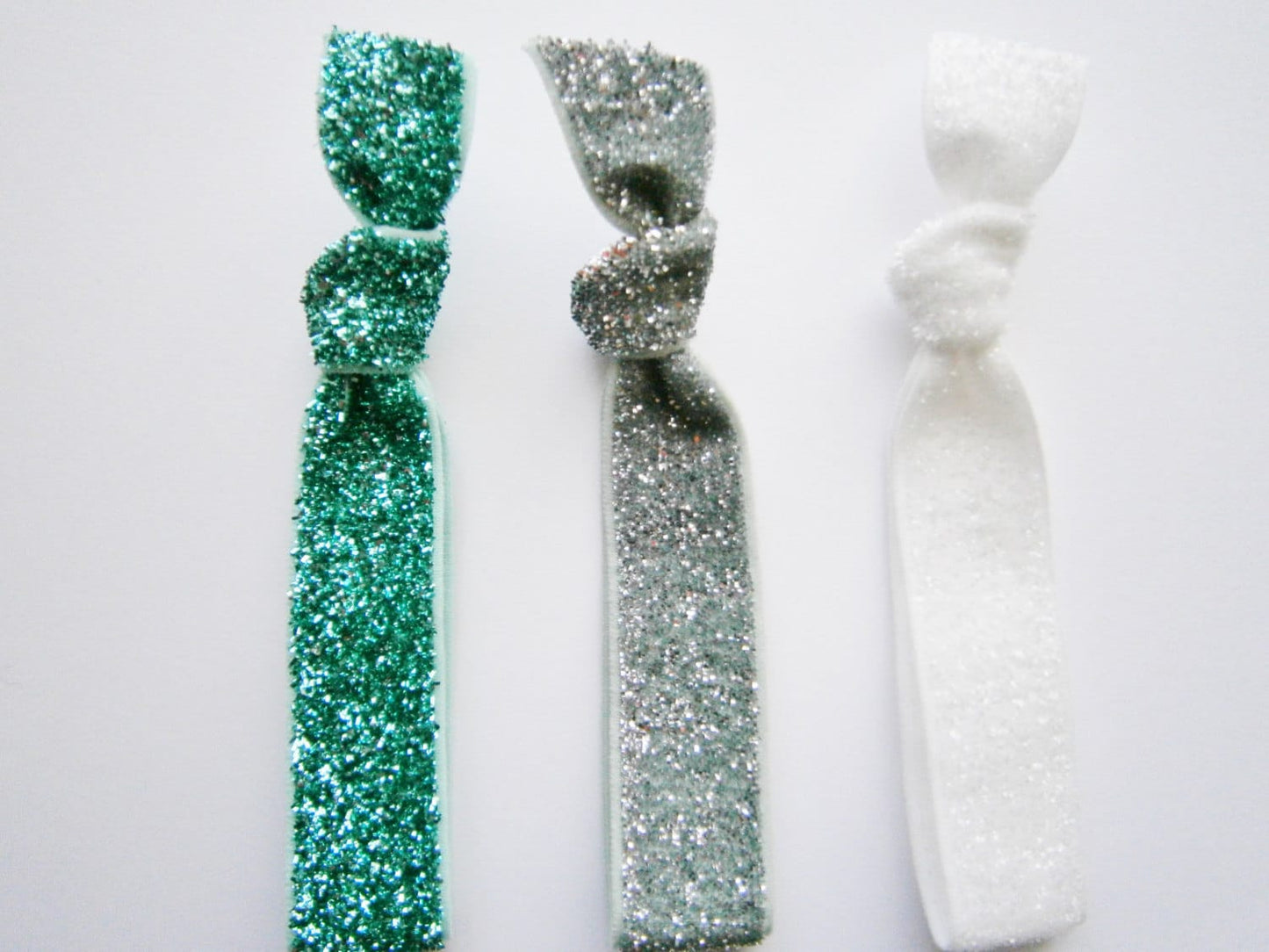 Set of 3 Glitter Hair Tie Package by Crimson Rose Cottage - Turquoise, Silver and White Glitter Hair Ties that Double as Bracelets