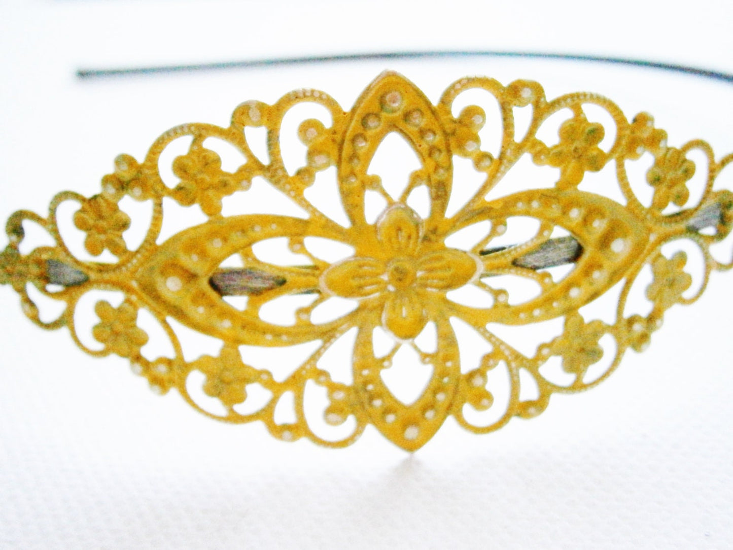Antique Ohcre/Yellow Patina Filigree Headband - Hair Accessory, Bridesmaid Gift, Family Pictures, Stocking Stuffer