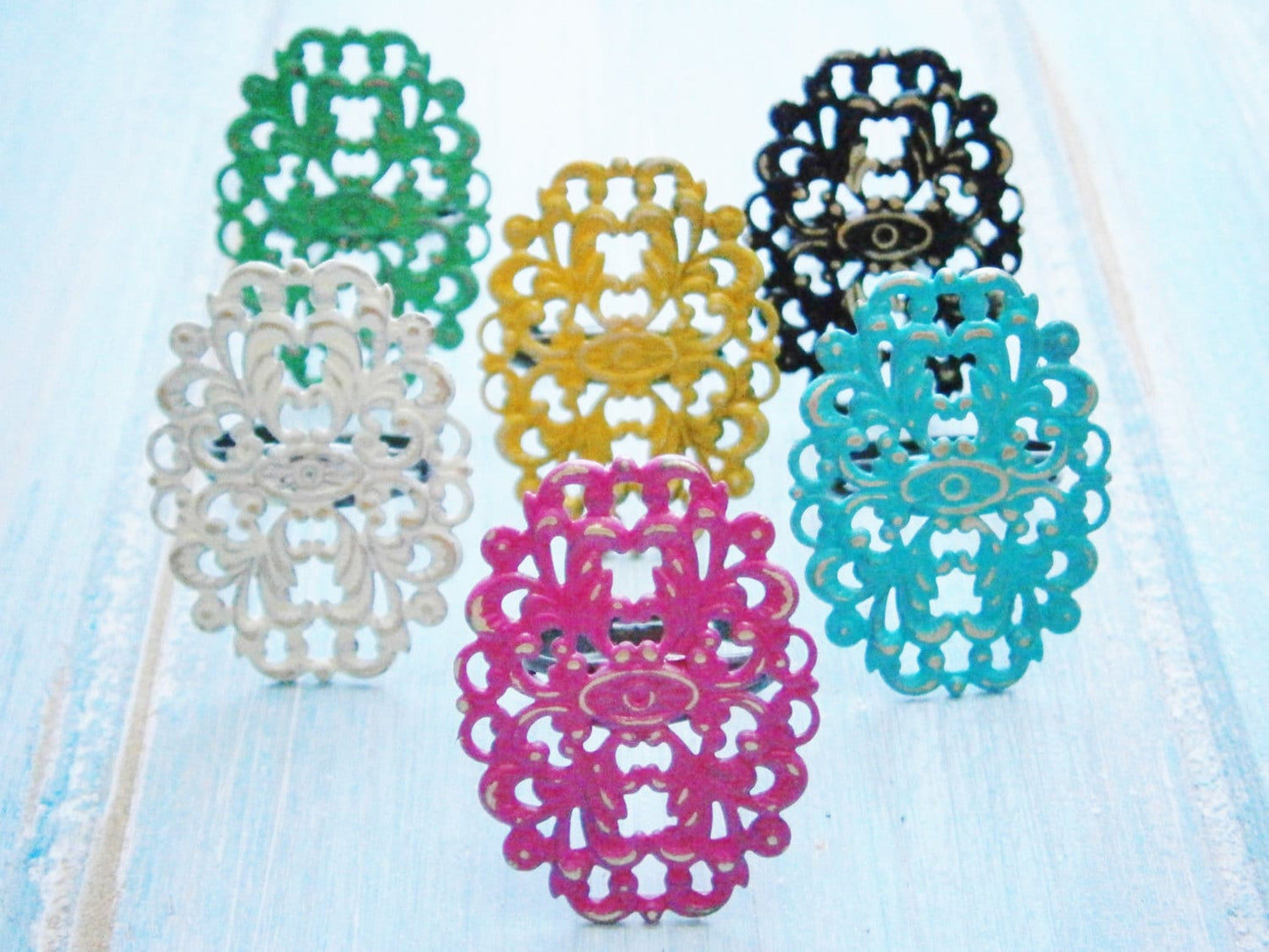 One Patina Large Filigree Adjustable Ring - Vintage Inspired/Shabby Chic Jewellery/Bohemian/Metal Ring