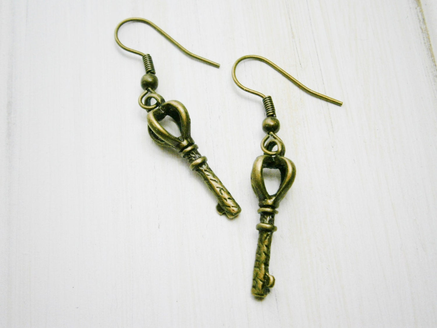 Antique Bronze Small Key Charm Dangle Earrings/Boho Earrings/Steampunk Earrings/Key Earrings