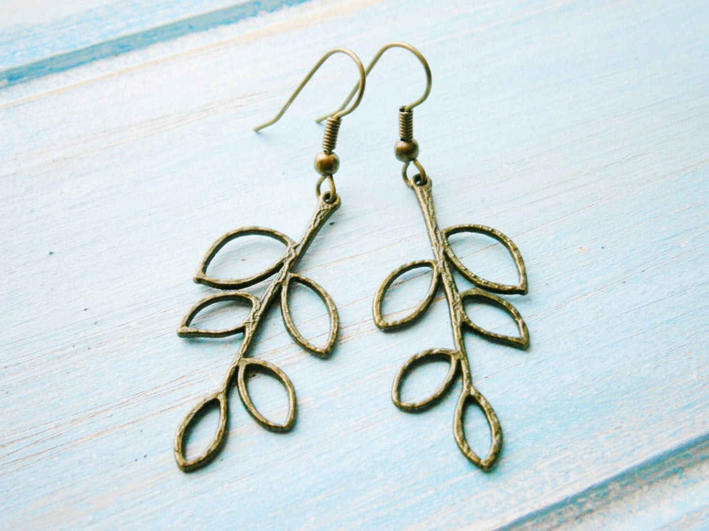 Antique Bronze Leaf Charm Dangle Earrings/Boho Earrings/Woodland Earrings/Nature Earrings/Tree Earrings