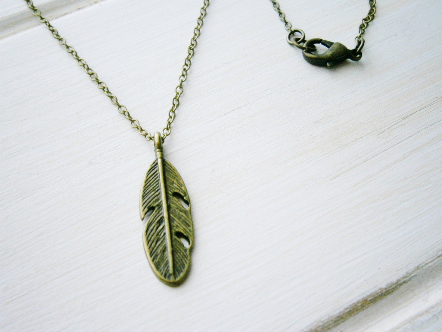 Antique Bronze Small Feather Necklace Charm/Boho Necklace/Nature Necklace/Woodland Necklace