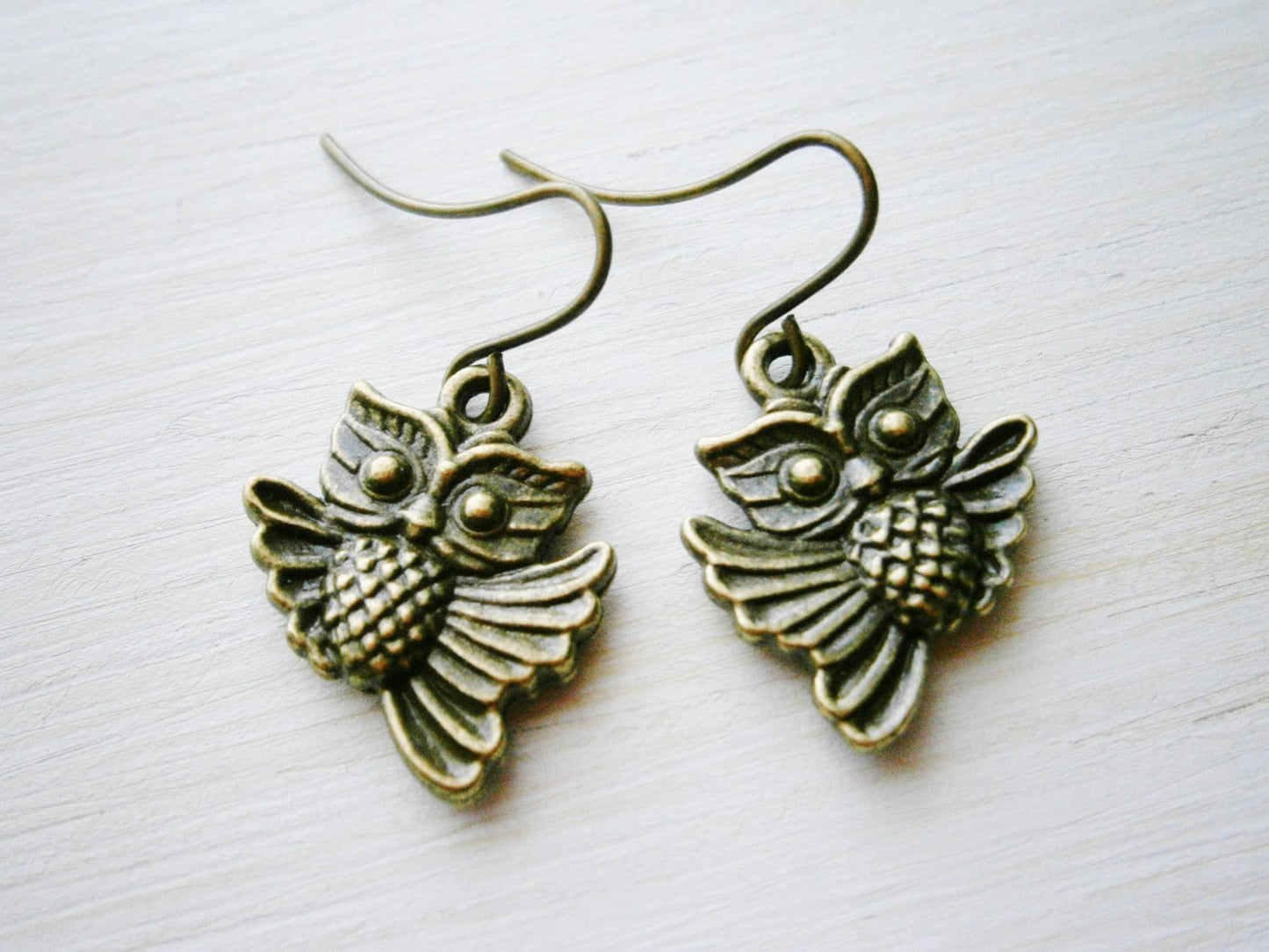 Antique Bronze Owl Charm On Antique Bronze French Earring Hooks/Dangle Earrings/Nature Earrings/Woodland Earrings.