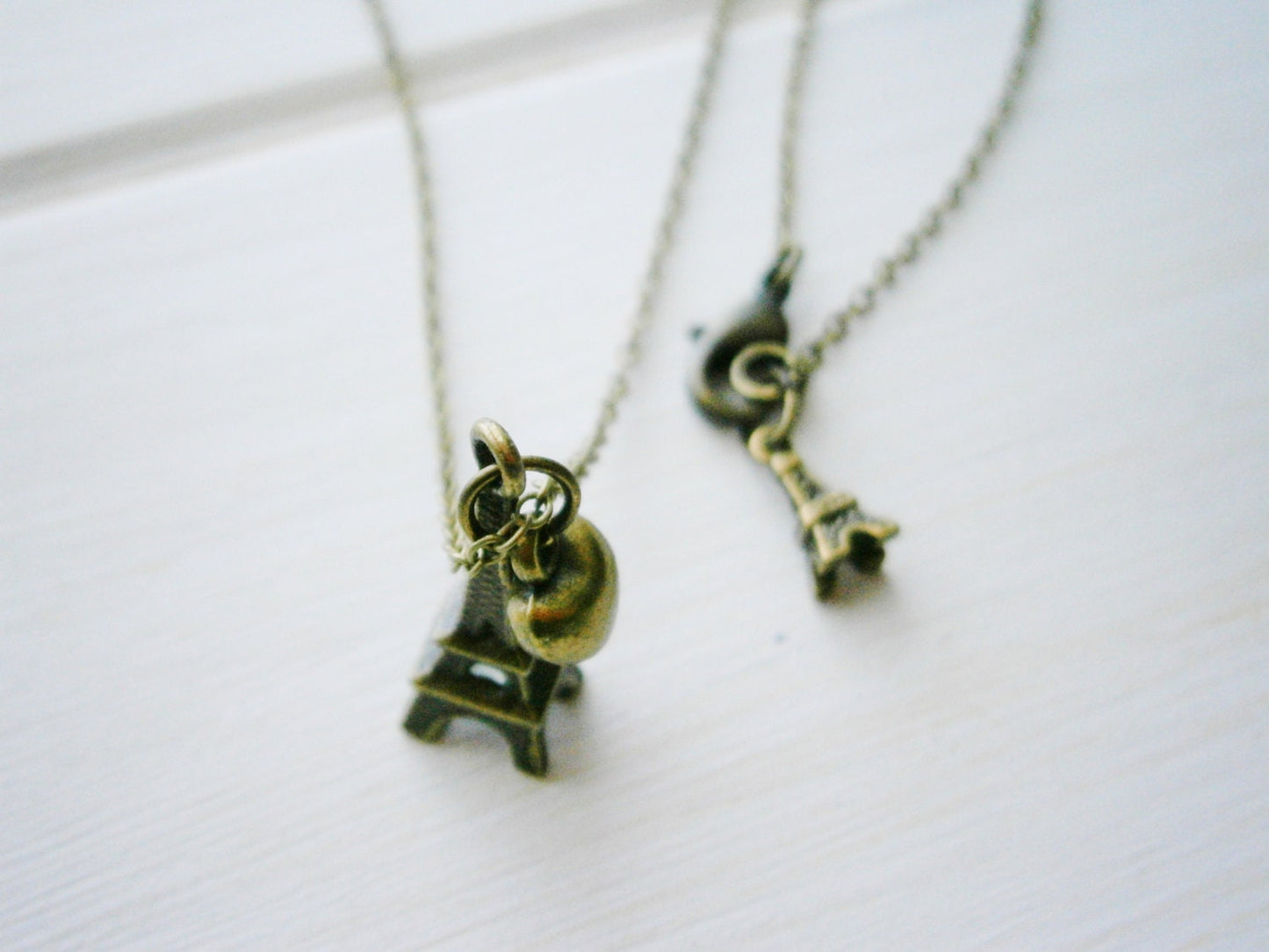 Antique Bronze Small Eiffel Tower Heart Charm Necklace/Boho Necklace/Paris Necklace/Shabby Chic Necklace
