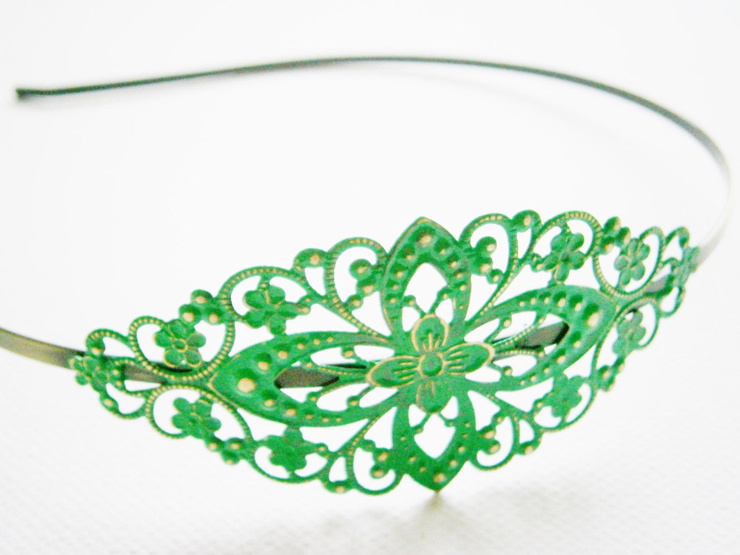 Emerald/Green Patina Filigree Headband - Hair Accessory, Bridesmaid Gift, Family Pictures, Stocking Stuffer