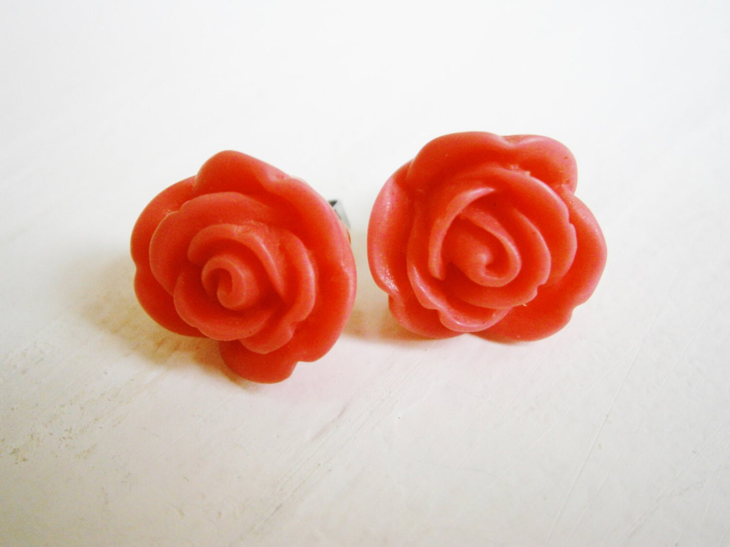 Dark Pink 13mm Resin Rose Flowers set on Stainless Steel Hypo Allergenic Earring Posts/Stud Earrings.