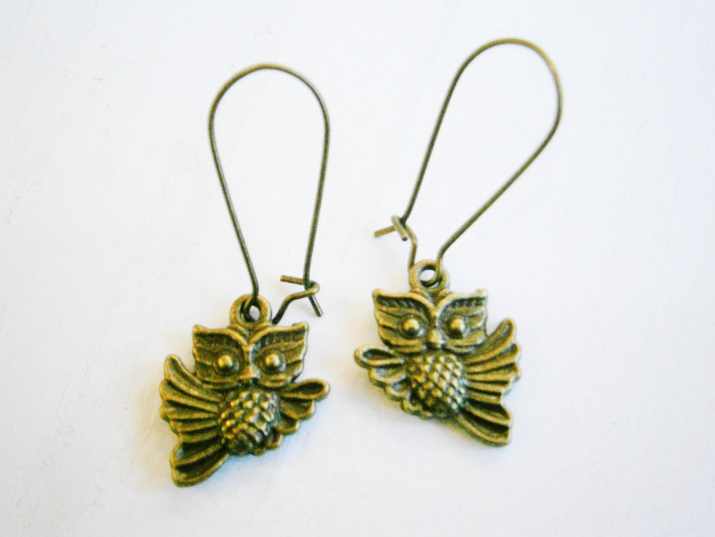 Antique Bronze Owl On Antique Bronze Kidney Wire Earring Hooks/Dangle Earrings/Boho Jewelry/Woodland Jewelry/Nature Inspired