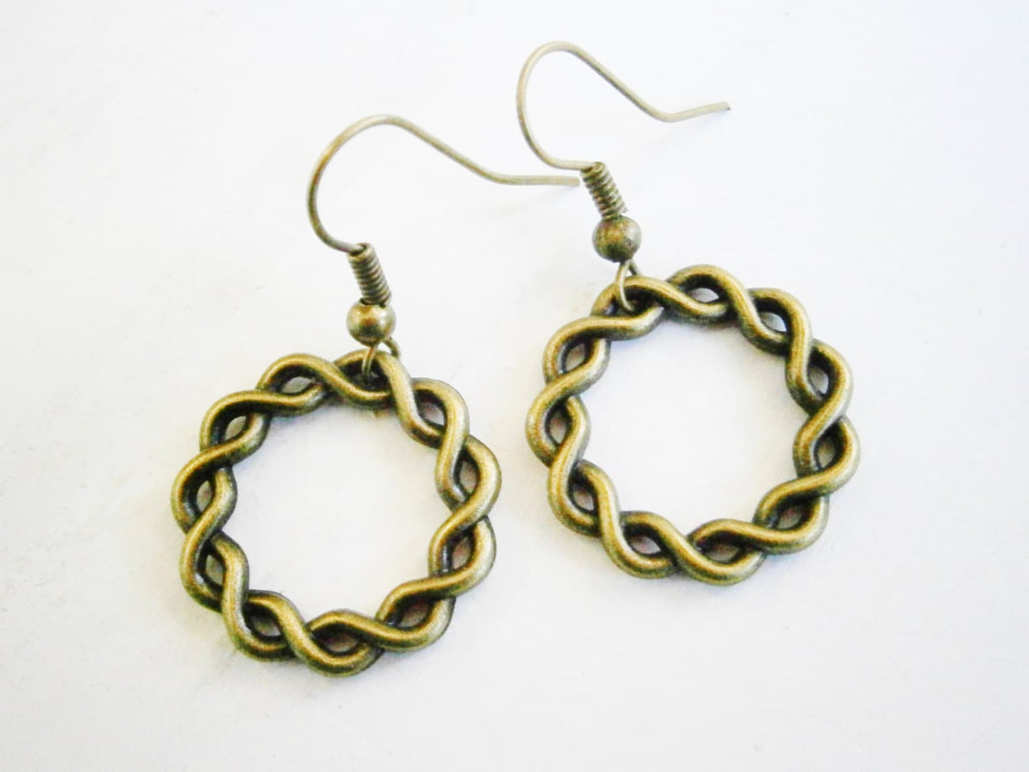 Antique Bronze Twisted Rings on Antique Bronze Earring Hooks/Dangle Earrings/Boho Jewelry