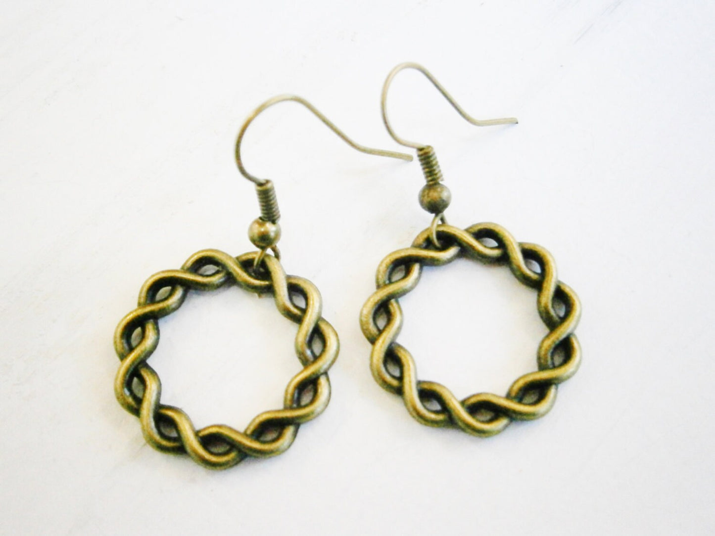 Antique Bronze Twisted Rings on Antique Bronze Earring Hooks/Dangle Earrings/Boho Jewelry