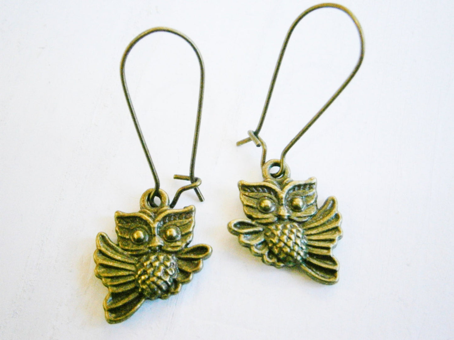 Antique Bronze Owl On Antique Bronze Earring Hooks/Dangle Earrings/Boho Jewelry/Woodland Jewelry/Nature Inspired