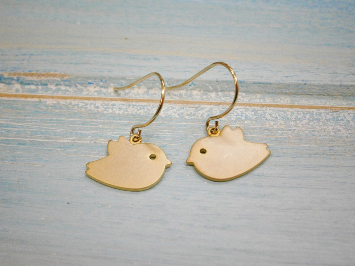 Matt Gold Plated Bird Charm On 14K Gold Plated French Earring Hooks/Dangle Earrings.