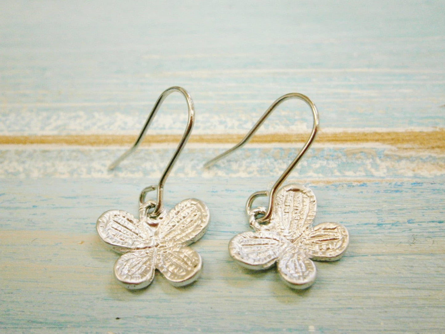 Matt Rhodium Plated Butterfly Pendant On Rhodium Plated French Earring Hooks/Dangle Earrings.