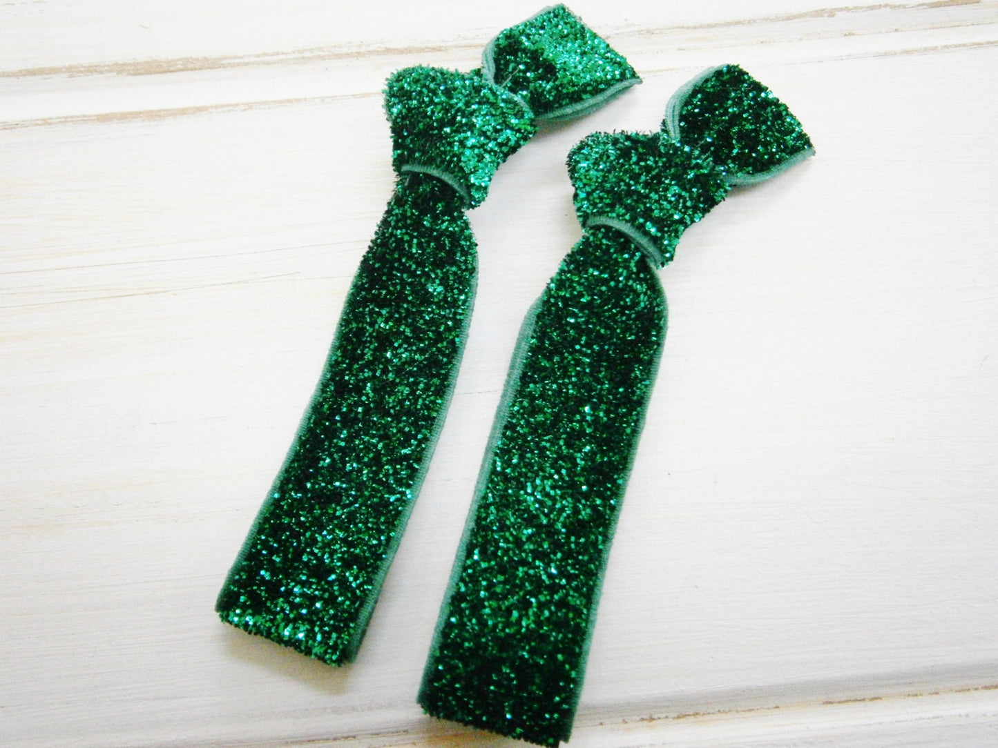 Set of 2 Glitter Hair Tie Package by Crimson Rose Cottage - Emerald Green Glitter Hair Ties that Double as Bracelets