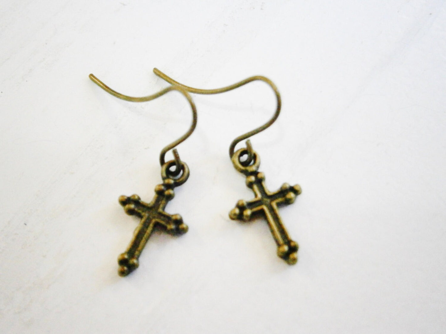Antique Bronze Mini Cross Charm Dangle Earrings/Boho Earrings/Cross Earrings/Religious Earrings/Faith Earrings/Dainty Earrings